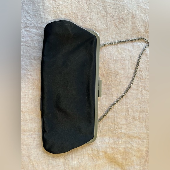 BCBG Max Azria Black satin purse with silver chain. - Picture 3 of 3